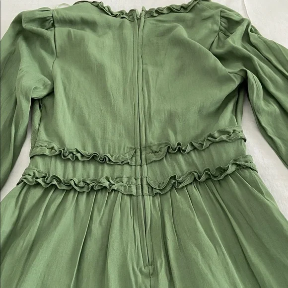 Francesca's Mi Ami green ruffle long-sleeve mini dress sage color Size Medium - Picture 16 of 16